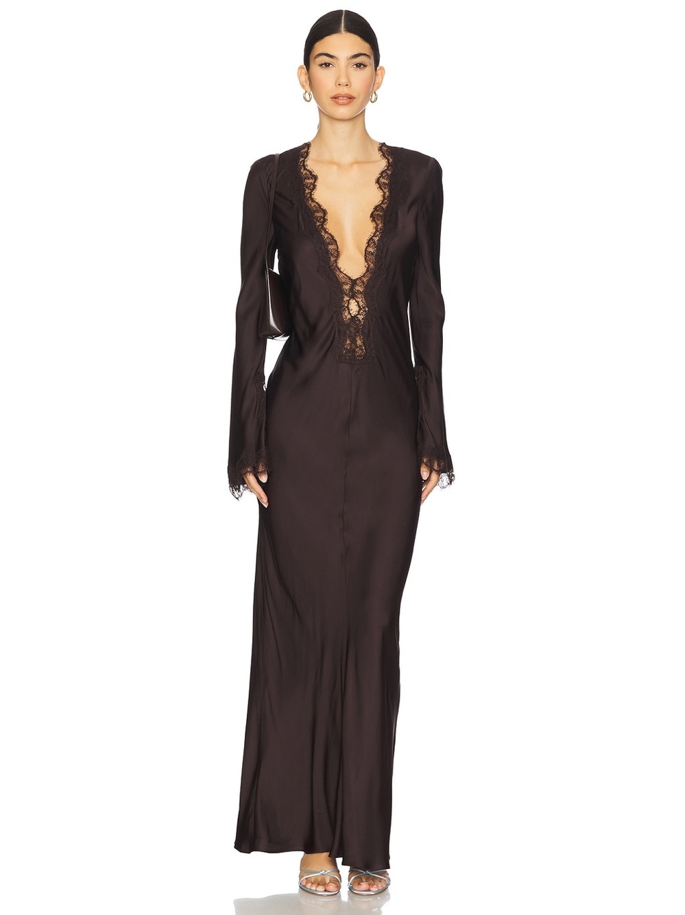 ✨ NWT Shona Joy Allegra Lace Plunged Maxi Dress in Espresso ✨